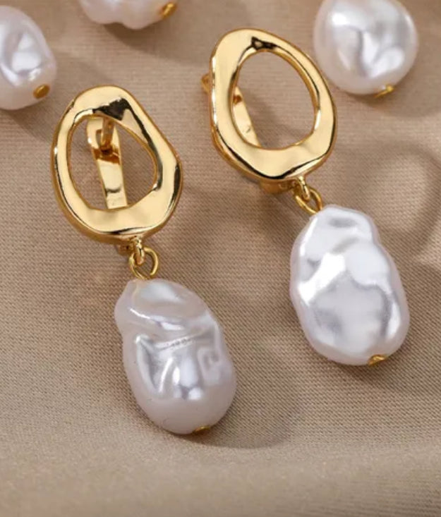 Earring stainless steel gold with pearl