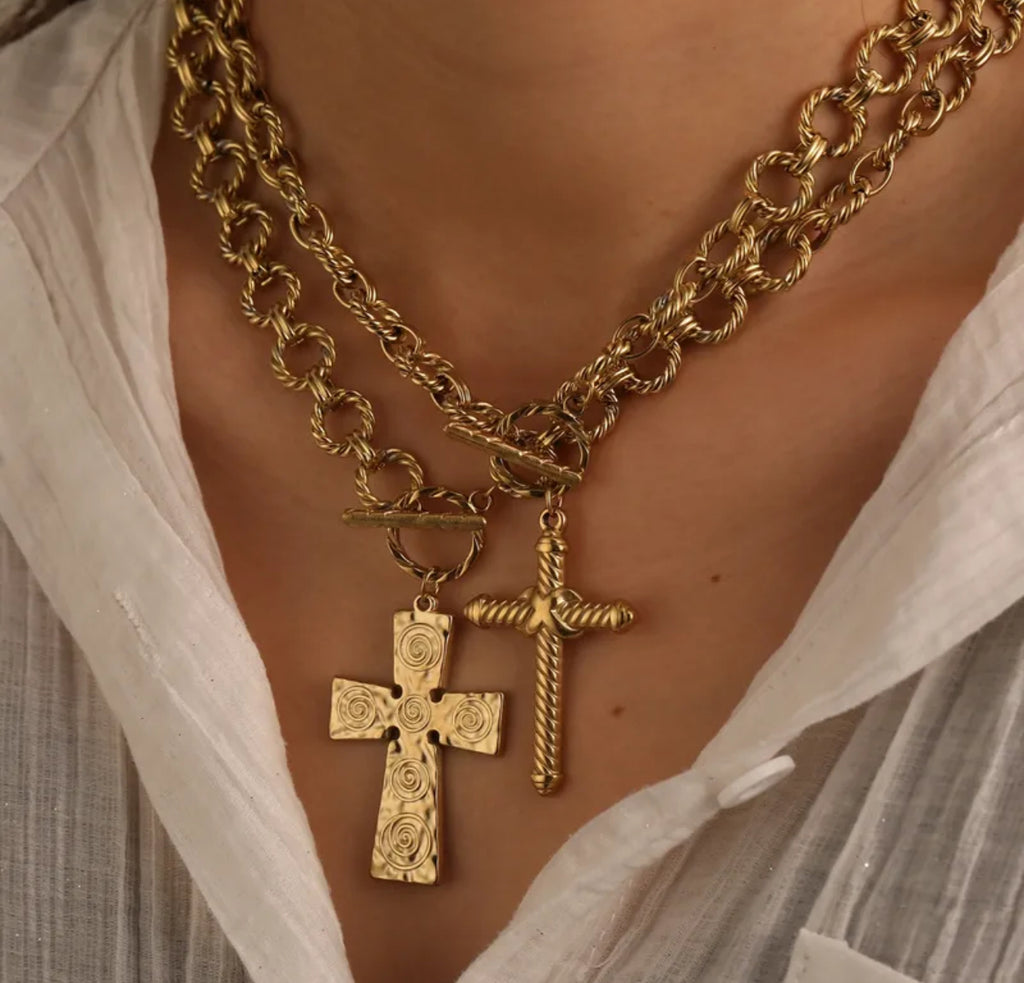Luxury stainless steel 18k necklace cross