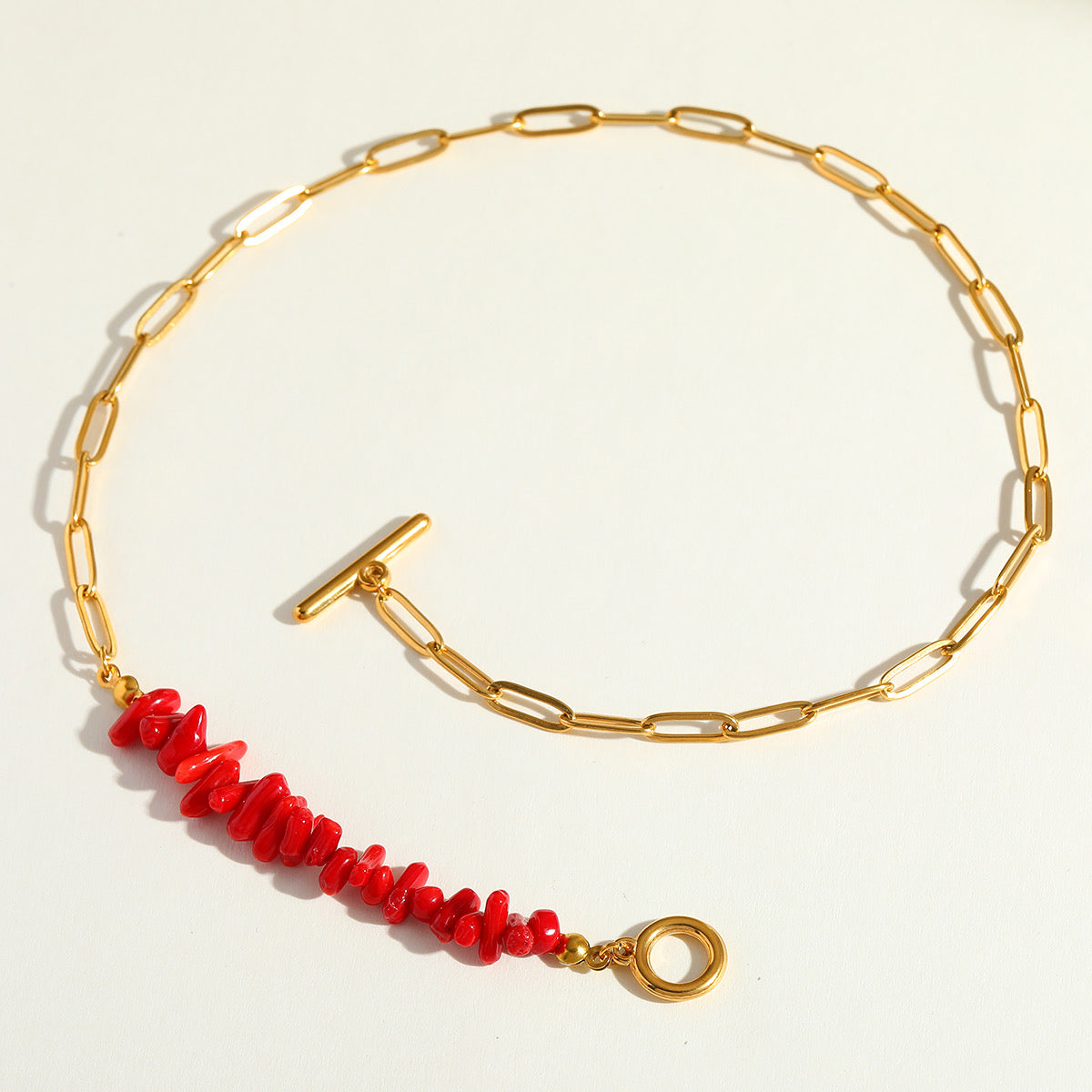 Stainless steel 18k set bracelet & necklace red