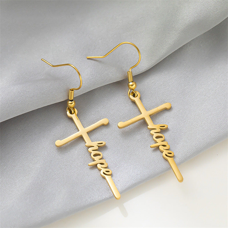 Earring cross hope gold