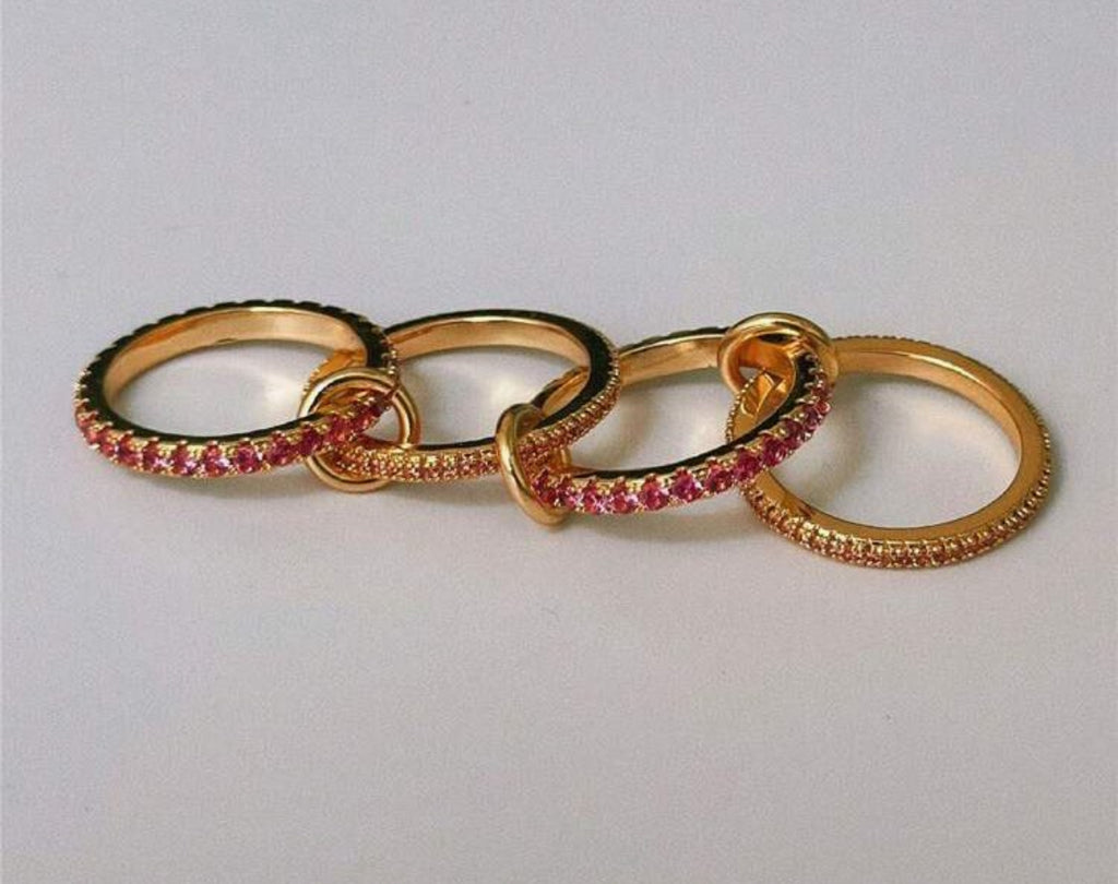 Stainless steel ring 4 layer pink size 8