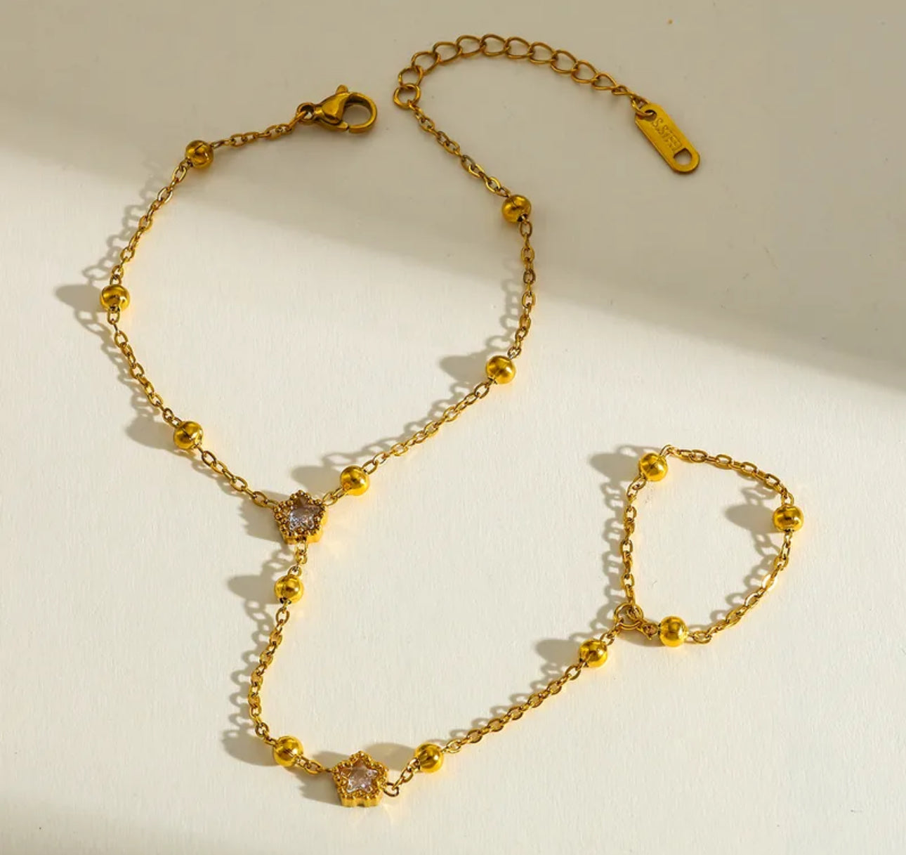 18k Gold plated stainless steel zirconia butterfly multi pendant bracelet with ring