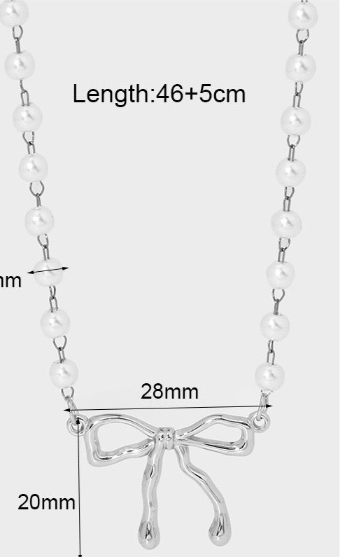 Stainless steel 18k necklace silver bow