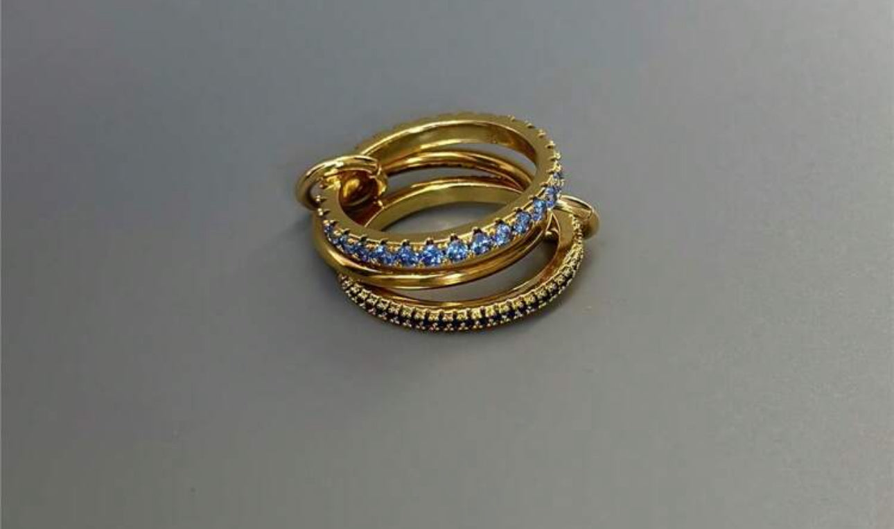 Stainless steel ring 3 layer blue size 9