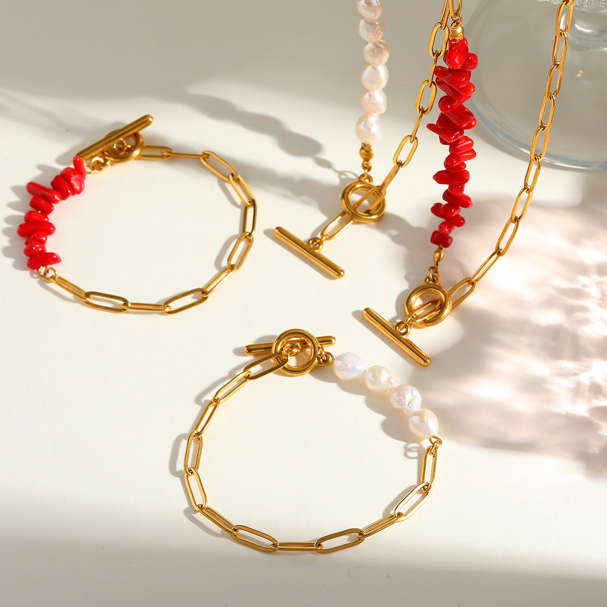 Stainless steel 18k set bracelet & necklace white