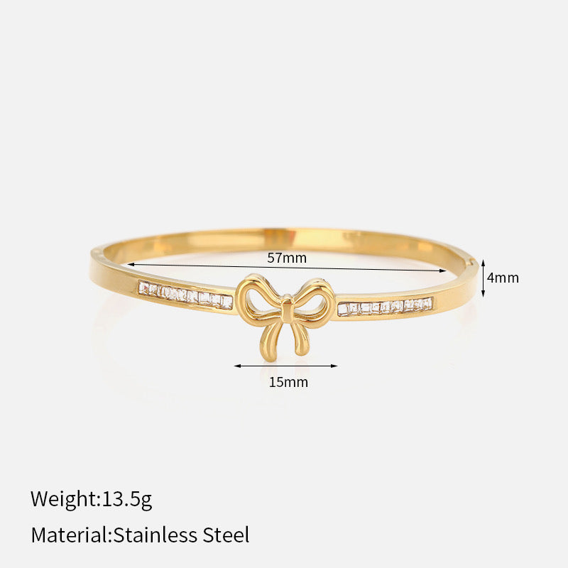 Stainless steel elegant bangles gold bow
