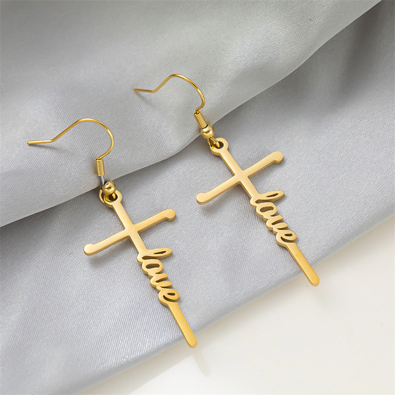 Earring cross love gold