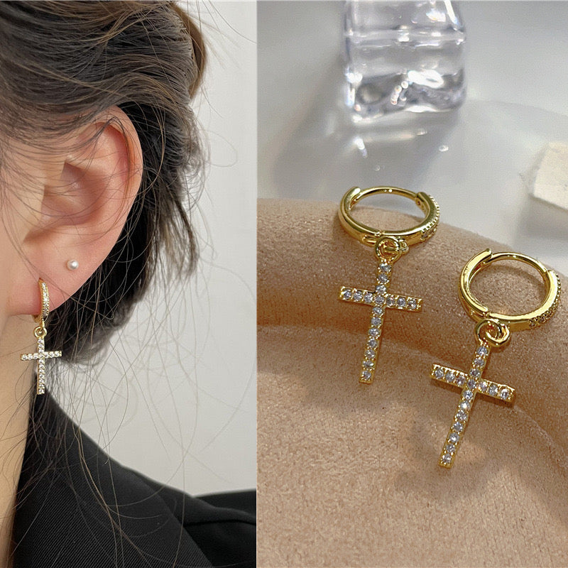Earring cross casual every day stainless steel gold
