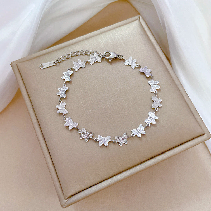 Stainless steel 18k bracelet silver butterfly